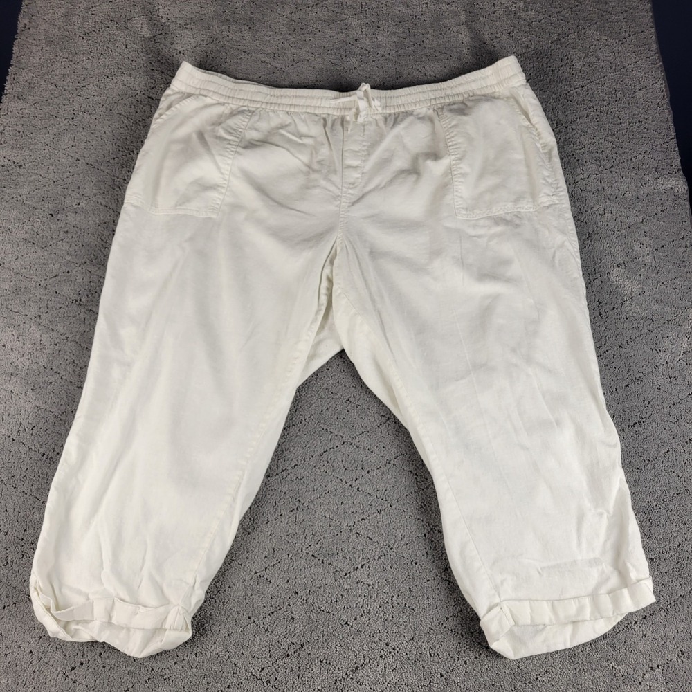 Old Navy Pants Womens 4XL White Linen Blend Pull On Cropped Elastic Waist
